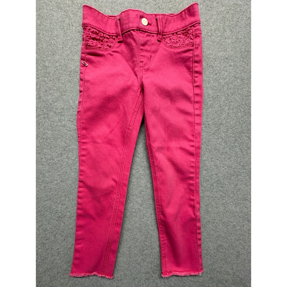 Wonder Nation Girls Pink Crochet Detail Jeggings Size S 6-6X Raw Hem Stretch